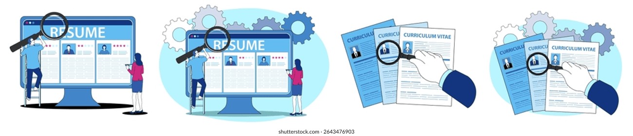 Resume and CV screening for recruitment and hiring process vector illustration