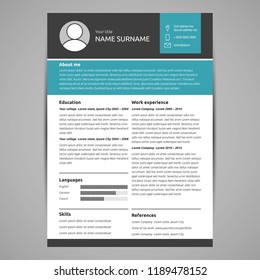 Resume and cv template. Flat style vector illustration.