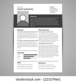 Resume and cv template. Flat style vector illustration.