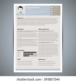 Resume and cv template. Flat style vector illustration.