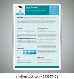 Resume and cv template. Flat style vector illustration.