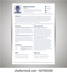 Resume and cv template. Flat style vector illustration.