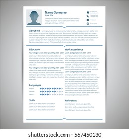 Resume and cv template. Flat style vector illustration.