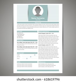 Resume and cv template. Flat style vector illustration.