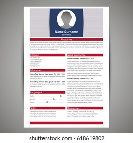 Resume and cv template. Flat style vector illustration.