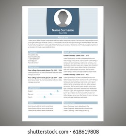 Resume and cv template. Flat style vector illustration.