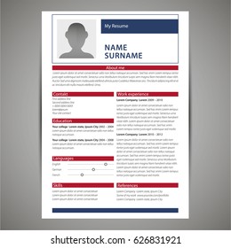 Resume and cv template. Flat style vector illustration.