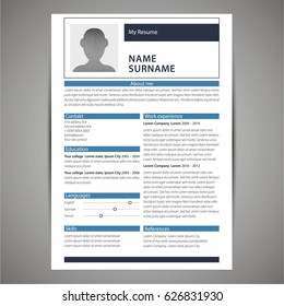 Resume and cv template. Flat style vector illustration.