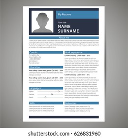 Resume and cv template. Flat style vector illustration.