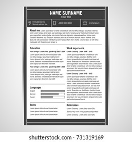 Resume and cv template. Flat style vector illustration.