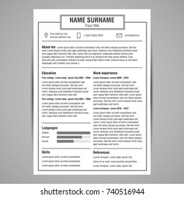 Resume and cv template. Flat style vector illustration.