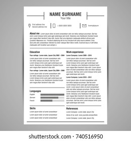 Resume and cv template. Flat style vector illustration.