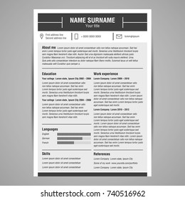 Resume and cv template. Flat style vector illustration.