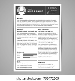 Resume and cv template. Flat style vector illustration.