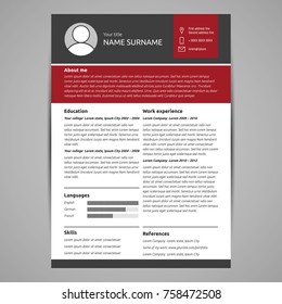 Resume and cv template. Flat style vector illustration.