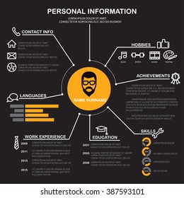 resume (cv) template infographics background and element, Can be used for personal statistic , human resource data, job interview, web design, info chart. vector illustration