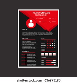 Resume and cv vector template with with simple black and red design