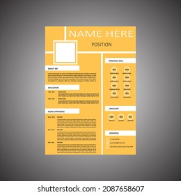 The resume design can be filled with photos, orange backgrounds that are detailed and modern. This resume will provide more value in applying for jobs. with adjustable size