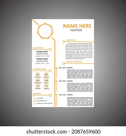 The resume design can be filled with photos, white and white backgrounds and detailed and modern orange lines. This resume will provide more value in applying for jobs. with adjustable size