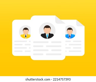 Resume design template for documents with a photo of a person with a magnifying glass. Vector illustration