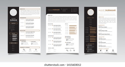 Resume design template minimalist cv set. Business layout vector for job applications