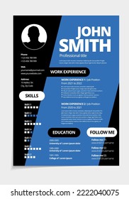 Resume design template minimalist cv. Business layout vector for job applications. A4 size.