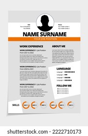Resume design template minimalist cv. Business layout vector for job applications. A4 size.