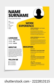 Reanudar la plantilla de diseño minimalista cv. Vector de diseño de negocio para aplicaciones de trabajo. A4