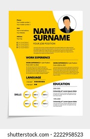 Resume design template minimalist cv. Business layout vector for job applications. A4 size.