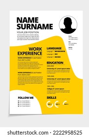 Resume design template minimalist cv. Business layout vector for job applications. A4 size.