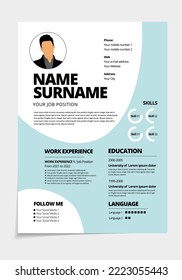 Resume design template minimalist cv. Business layout vector for job applications. A4 size.