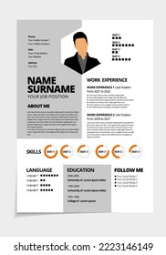 Resume design template minimalist cv. Business layout vector for job applications. A4 size.