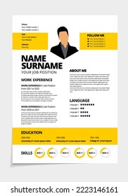 Resume design template minimalist cv. Business layout vector for job applications. A4 size.