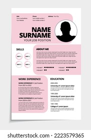 Resume design template minimalist cv. Business layout vector for job applications. A4 size.