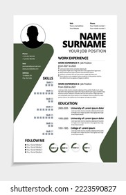 Resume design template minimalist cv. Business layout vector for job applications. A4 size.