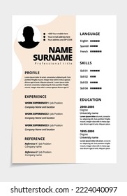 Resume design template minimalist cv. Business layout vector for job applications. A4 size.