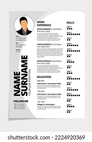 Resume design template minimalist cv. Business layout vector for job applications. A4 size.