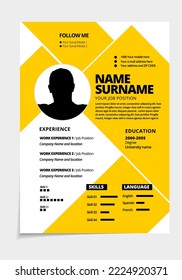 Resume design template minimalist cv. Business layout vector for job applications. A4 size.