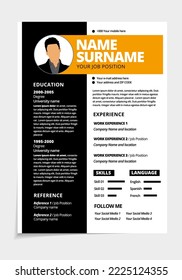 Resume design template minimalist cv. Business layout vector for job applications. A4 size.