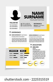 Resume design template minimalist cv. Business layout vector for job applications. A4 size.