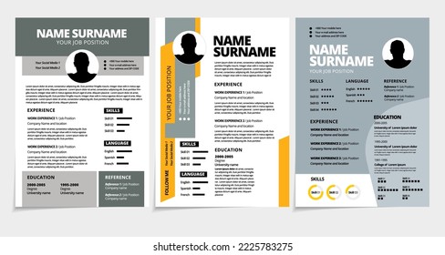 Resume design template minimalist cv. Set of business layout vector for job applications. A4 size.