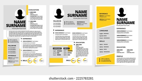 Resume design template minimalist cv. Set of business layout vector for job applications. A4 size.
