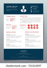 Resume design template minimalist cv. Business layout vector clean for job applications. In A4 size.