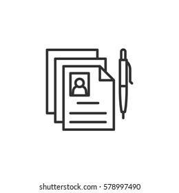 Resume. Details of the person. Documents with a photo and a pen
