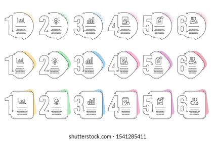 Resume document, Chemistry lab and Graph line icons set. Infographic timeline. Idea, Graph chart and Swipe up signs. Application, Laboratory, Presentation diagram. Light bulb. Science set. Vector