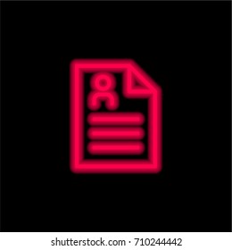 Resume Document red glowing neon ui ux icon. Glowing sign logo vector