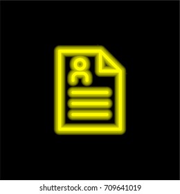 Resume Document yellow glowing neon ui ux icon. Glowing sign logo vector