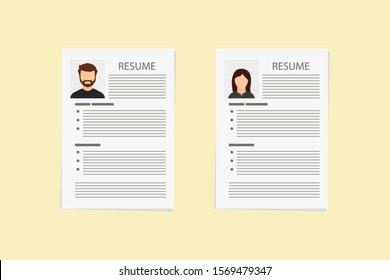 resume documents with photo in flat style, vector