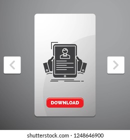resume, employee, hiring, hr, profile Glyph Icon in Carousal Pagination Slider Design & Red Download Button