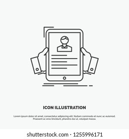 resume, employee, hiring, hr, profile Icon. Line vector gray symbol for UI and UX, website or mobile application